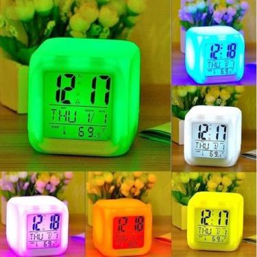 Imagem de Relógio Digital Despertador Cubo Led 7 Cores Colorido - Nexus Market