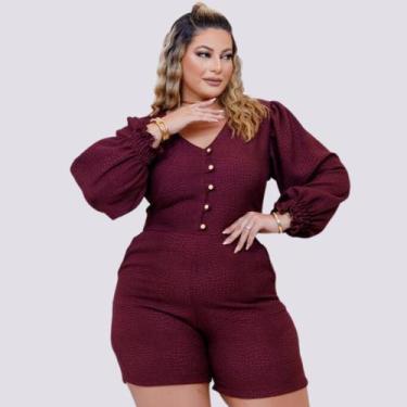 Imagem de Macaquinho Plus Size Feminino Curto Manga Longa com botões - Bellucy M