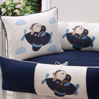 Imagem de kit enxoval para ** mini berço ** aviãozinho marinho menino - medina c