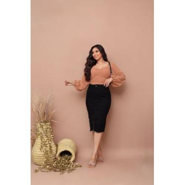 Imagem de Saia Jeans Preta Com Lycra Cintura Alta Detalhe de Ziper Na frente Mod