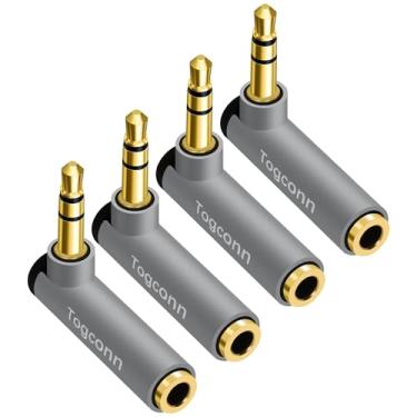 Imagem de Togconn Adaptador TRS de ângulo reto de 3,5 mm, pacote com 4, 90 graus 3,5 mm TRS macho para fêmea conector estéreo AUX banhado a ouro, compatível com fones de ouvido, tablets, MP3