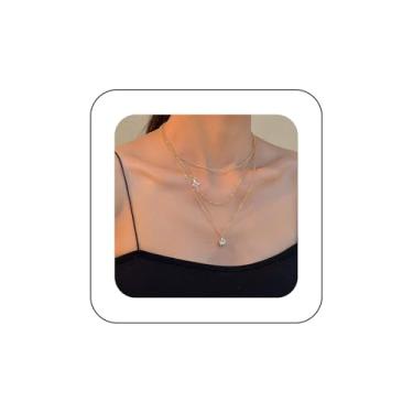 Imagem de Erimberate Colar gargantilha de cristal boêmio em camadas redondo com strass zircônia cúbica colar com pingente de ouro vazado cruz pequena colar de crucifixo joia para mulheres, Zinco, Sem Pedra