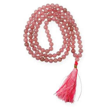 Imagem de GEMSCITE Japa Mala 108 contas de oração perfeitas para meditação espiritual mala colar e pulseira de pulso mala, Hand Knotted, Pedra, ágata (quartzo rosa)