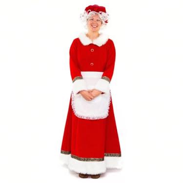 Imagem de Kofero Fantasia feminina plus size, Natal, adulto, Papai Noel, com avental e óculos para festa de cosplay, Vermelho, GG
