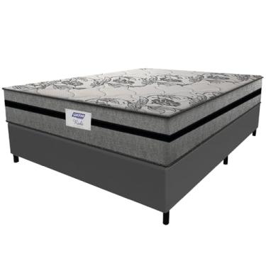 Imagem de Cama Box Casal King Colchão Gazin Com Molas Ensacadas Rubi 193x203x70cm Suede - Suporta Até 120 Kg Por Pessoa (Cinza/Preto)