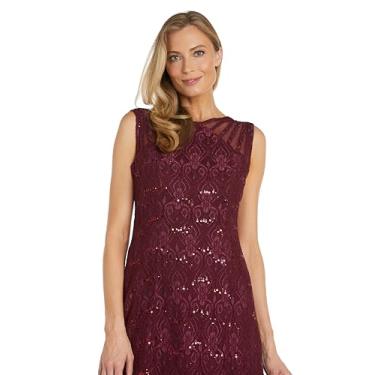 Imagem de R&M Richards Vestido de noite longo feminino plus lace, Merlot, 48