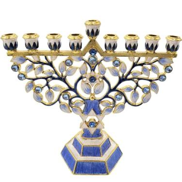 Imagem de Menorá de Hanukkah Menorah esmaltado pintado à mão Menorá de metal esmaltado