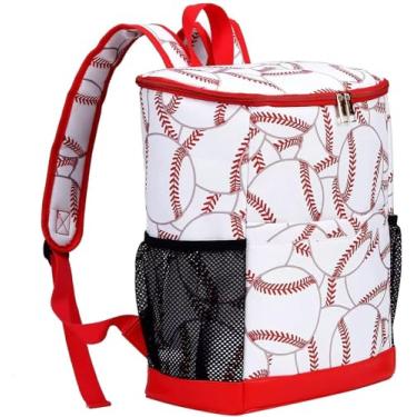 Imagem de Mochila térmica à prova de vazamento, cooler de beisebol, leve e portátil, grande capacidade, bolsos laterais; ótimo para jogos de beisebol, tailgating, acampamento, caminhada, lago, piquenique