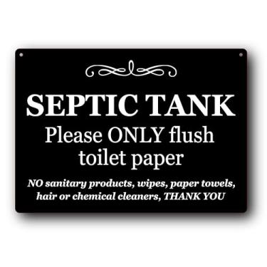 Imagem de Sinal de fossa séptica 297 mm x 210 mm A4 - composto de alumínio preto com impressão UV - fossa séptica, apenas placa de papel higiênico - Uso interno e externo com barbante para pendurar facilmente