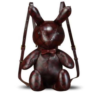 Imagem de QWQ Mochila feminina de couro genuíno Kanpsack, vintage, fofa, em forma de coelho, bolsa de ombro, Café, Mochila conversível