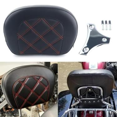 Imagem de FINMOKAL Passageiro Sissy Bar almofada de encosto com suporte cromado serve para Harley Touring Road King CVO Electra Street Road Glide Solftail Heritage Classic 1996-2021 - Costura laranja