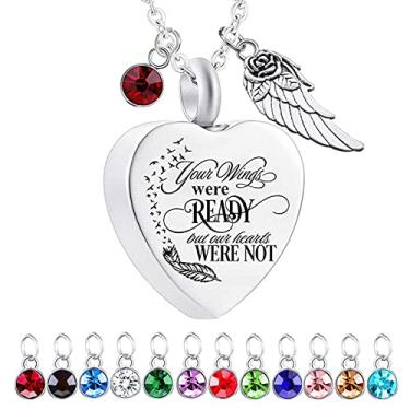 Imagem de God has You in his arms with Angel Wing Charm Cremation Ashes Jewelry Memorial Urna Lembrança com Cristal Pedra do Mês 20 x 25 mm