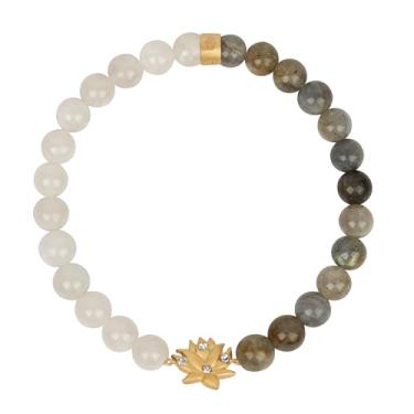 Imagem de KARMA AND LUCK Pulseira de labradorita e lótus de pedra da lua para homens e mulheres, latão banhado a ouro, tamanho 18 cm, One Size, Latão, Sem Pedra Preciosa