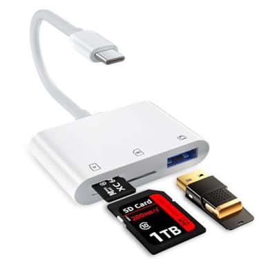 Imagem de Leitor de cartão SD USB C, sincronização de dados de alta velocidade USB 3.0 para adaptador USB de cartão SD/TF, gravador de câmera de cartão de memória para dispositivos USB-C compatível com iPhone