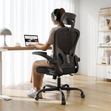 Imagem de Cadeira de escritório ergonômica, capacidade de 150 kg, cadeira de computador com encosto alto para longas horas confortável, cadeira executiva giratória giratória para escritório em casa com apoios