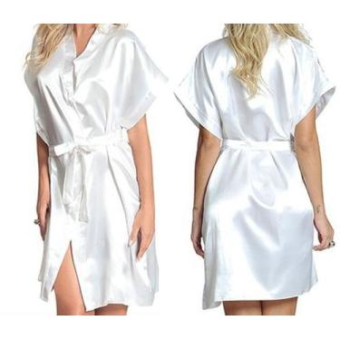 Imagem de Robe roupão hobbe Personalizado todo em cetim - AUGUI Noiva, M, Branco