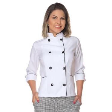Imagem de Dolmã chef de cozinha feminina manga 3/4 - Demorgan Uniformes, Branco,