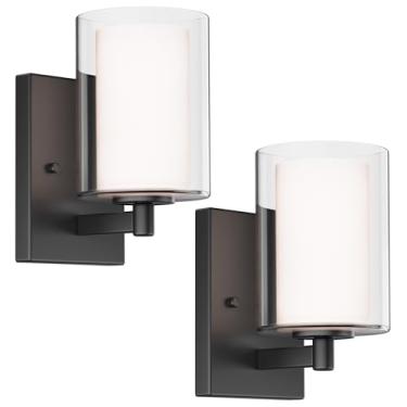 Imagem de Conjunto de 2 arandelas de parede, luzes modernas com cortina de vidro transparente dupla, luzes de parede de casa de fazenda pretas foscas para banheiro, sala de estar, quarto, lâmpada de corredor