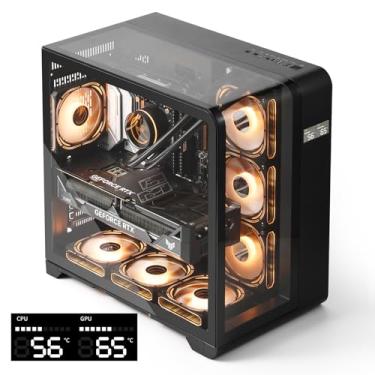 Imagem de darkFlash ATX Capa para PC de torre média com tela, vidro de três lados, capa curvada para PC para jogos, capa para computador com 4 ventiladores PWM ARGB pré-instalada, tipo C, compatível com RTX 40