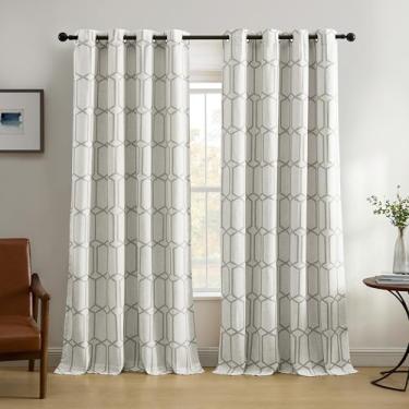 Imagem de Elrene Home Fashions Kaiden Cortina geométrica para escurecimento de ambientes, cortina de linho, 132 cm L x 213 cm C (1, cinza