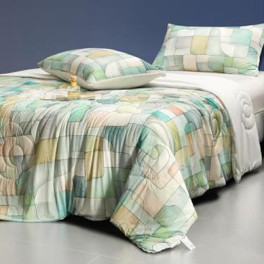 Imagem de LLanCL Cobertores refrescantes estampados para quem dorme quente - cobertor legal como sorvete para o verão, edredom leve de dois lados (Queen Size 228 x 228 cm verde quadriculado)