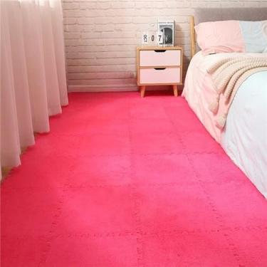 Imagem de 60 peças de tapete de pelúcia macio para brincar, espuma, tapete infantil, intertravamento, ladrilhos de exercícios, piso, carpete e tapete para crianças, almofada 30 * 30 cm, rosa vermelha, 60 peças
