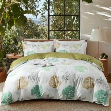 Imagem de OAITE Capa de edredom de plumas - Capa de edredom macia com estampa de folhas caídas tamanho king, conjunto de 3 peças, 1 capa de edredom com zíper de 254 cm x 224 cm e 2 fronhas