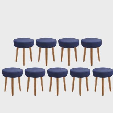 Imagem de Kit 09 Banqueta Alta Julia Industrial 55cm Pé Palito Castanho Suede Azul Marinho - Ahz Móveis