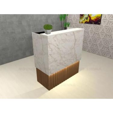 Imagem de Balcão Recepção Atendimento Ripado Louro Freijó e Marmorizado Com LED 