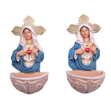 Imagem de Fonte religiosa de água benta, design de coração imaculado, 14 cm, pacote com 2