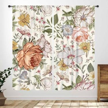Imagem de Cortinas florais boho, flores tropicais, flores tropicais, flores silvestres, chique, moderno, verão, primavera, cortinas, tratamentos para quarto, sala de estar, conjunto de 2 painéis, 106 x 113 cm