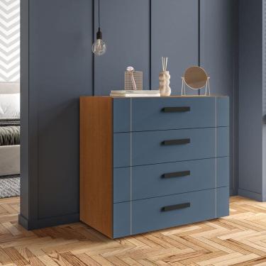 Imagem de Cômoda 4 Gavetas Lisboa Politorno Móveis Freijó/Azul