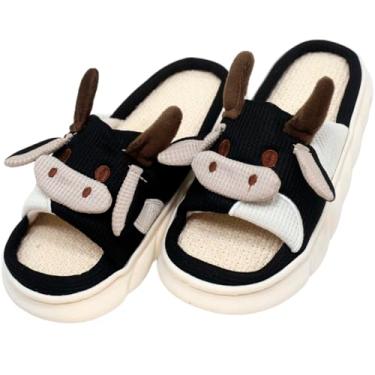 Imagem de Pantufas Chinelo Sapatos De Inverno Vaquinha Pelúcia Macio Preto - 42/43