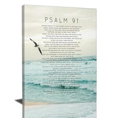 Imagem de Tijuboni Arte de parede do Salmo 91, decoração de parede das escrituras cristãs, pinturas religiosas, versículo bíblico, pôster emoldurado, arte para banheiro, quarto, sala de estar, casa, 40,6 x 50,8