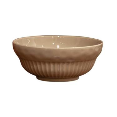 Imagem de Tigela de sopa de jantar simples e retrô, prato doméstico de cerâmica e conjunto de colher - tigela de 20 cm cor de café QY