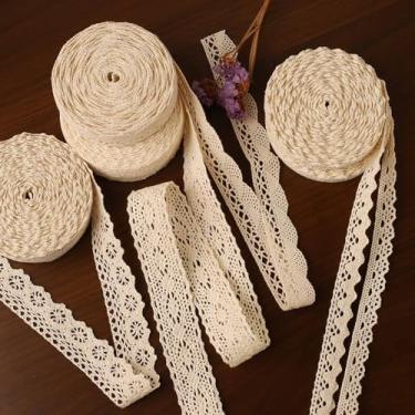 Imagem de ToBeIT Algodão Acabamento de Renda DIY Artesanato Delicado Fita Borda Recortada para scrapbook Embalagem de Presente, Acabamento de Renda de Crochê Fita de artesanato DIY, beige(30M), 1