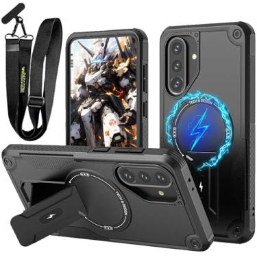 Imagem de Fofvccv Capa transversal para Samsung Galaxy A36 / Galaxy A56 com suporte, [compatível com MagSafe] Capa protetora magnética à prova de choque com alça ajustável para Samsung A36 / A56, DJ Preto