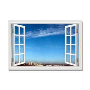 Imagem de PY3H69 Arte de parede em tela de janela aberta, impressão natural em tela. Lindo cenário de céu 7,6 cm, decoração de parede de paisagem de janela, decoração de casa moderna. 80 x 120 cm - 31 x 47 pol