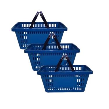 Imagem de Kit 3 Cestas Cestinha Farmacia Emporio Plástica Reforçada Supermercado 13 Litros(Azul)