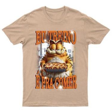 Imagem de Camiseta Treino 100% Algodão Garfield Treino Pra Comer Academia Lançam