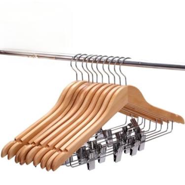 Imagem de Kit 10 Cabides Madeira Com Presilha Adulto Saia Vestido Calça Bermuda Reforçado