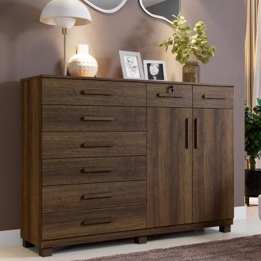 Imagem de Cômoda 8 Gavetas 2 Portas com Pés New Triunfo Benetil - Imbuia