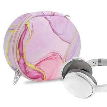 Imagem de Geekria NOVA Capa de fone de ouvido compatível com Sennheiser PXC 550, HD 450BT, HD 350BT, bolsa de transporte de viagem rígida de substituição com armazenamento de cabos (mármore rosa)