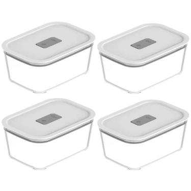 Imagem de Kit 4 Potes De Vidro Herméticos 1,2L Branco Para Geladeira Freezer Forno Fresh Lock