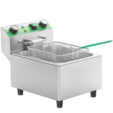 Imagem de NUPANT Fritadeira Elétrica Com Temporizador 10L/10,6Qt Fritadeira Comercial Com Cesto E Tampa, Controle De Temperatura, 1700W/110V Fritadeira De Óleo Simples De Aço Inoxidável Fritadeira De Bancada