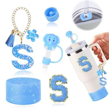 Imagem de AiScrofa Conjunto de acessórios de copo para copo stanley de 850 g 1134 g com alça, incluindo pingentes de iniciais, tampa de palha, bota, adesivo, tampa de silicone à prova de derramamento, decoração