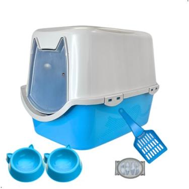Imagem de Caixa Areia Fechada Banheiro Toalete Sanitário Gato Antiodor(Azul Claro)
