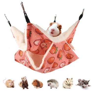 Imagem de LEFTSTARER Rede suspensa de animais pequenos para animais de estimação, furão, rede de brinquedo para hamster, rato, planador de açúcar, papagaio, porquinho-da-índia, esconderijo para dormir (morango)