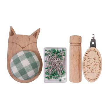 Imagem de shamjina Mini almofada de alfinetes com pinos de bordado acolchoado de madeira compacta anti - portador de agulha de costura Acessórios artesanais, Fox em Forma de