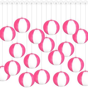 Imagem de JarThenaAMCS 36 peças de mini bolas de praia infláveis rosa 12 cm redondas de PVC enfeites de pendurar bolas de piscina decorações de bola de piscina para festa havaiana de verão na praia na piscina